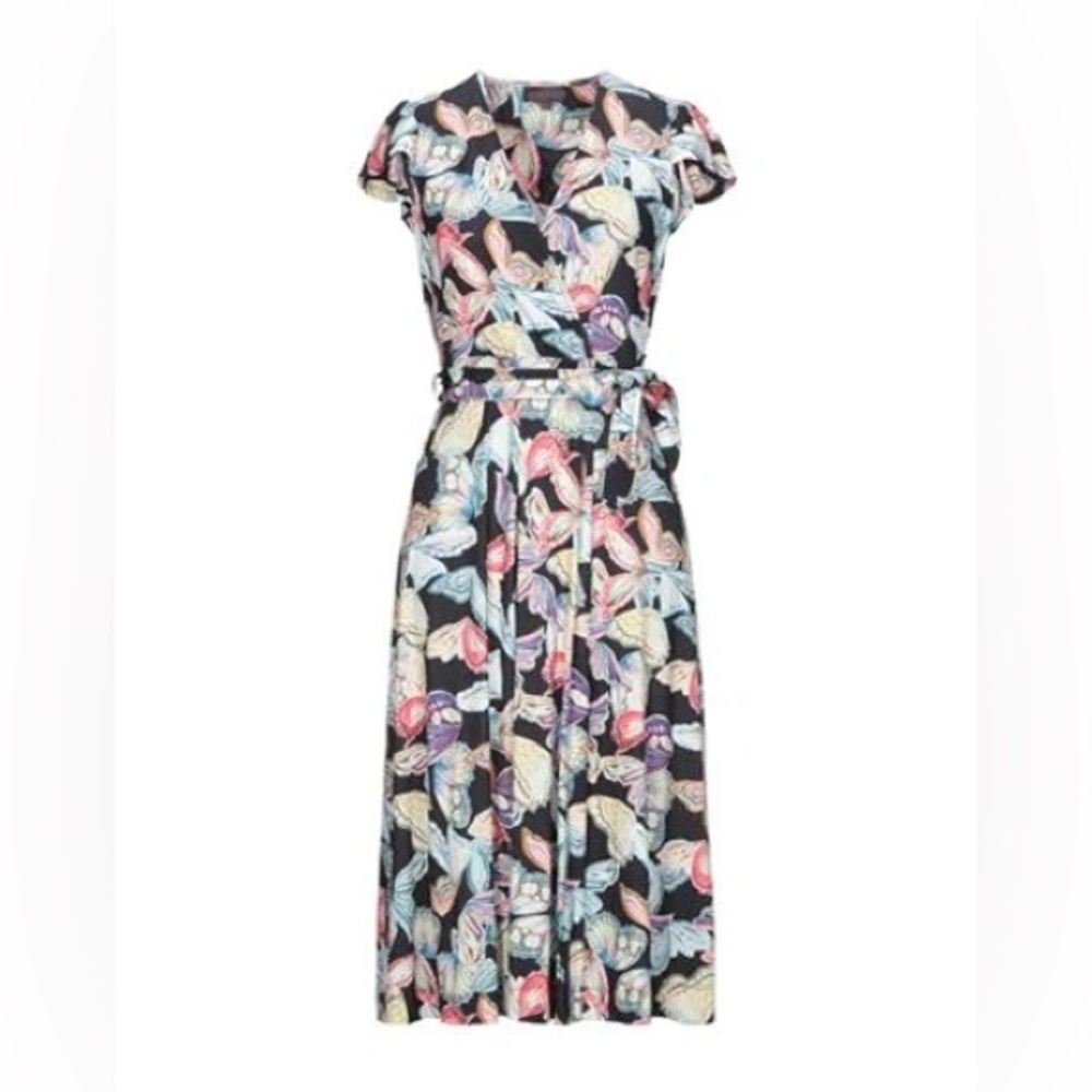 Hale Bob Multicolor Butterfly Midi Wrap Dress size S